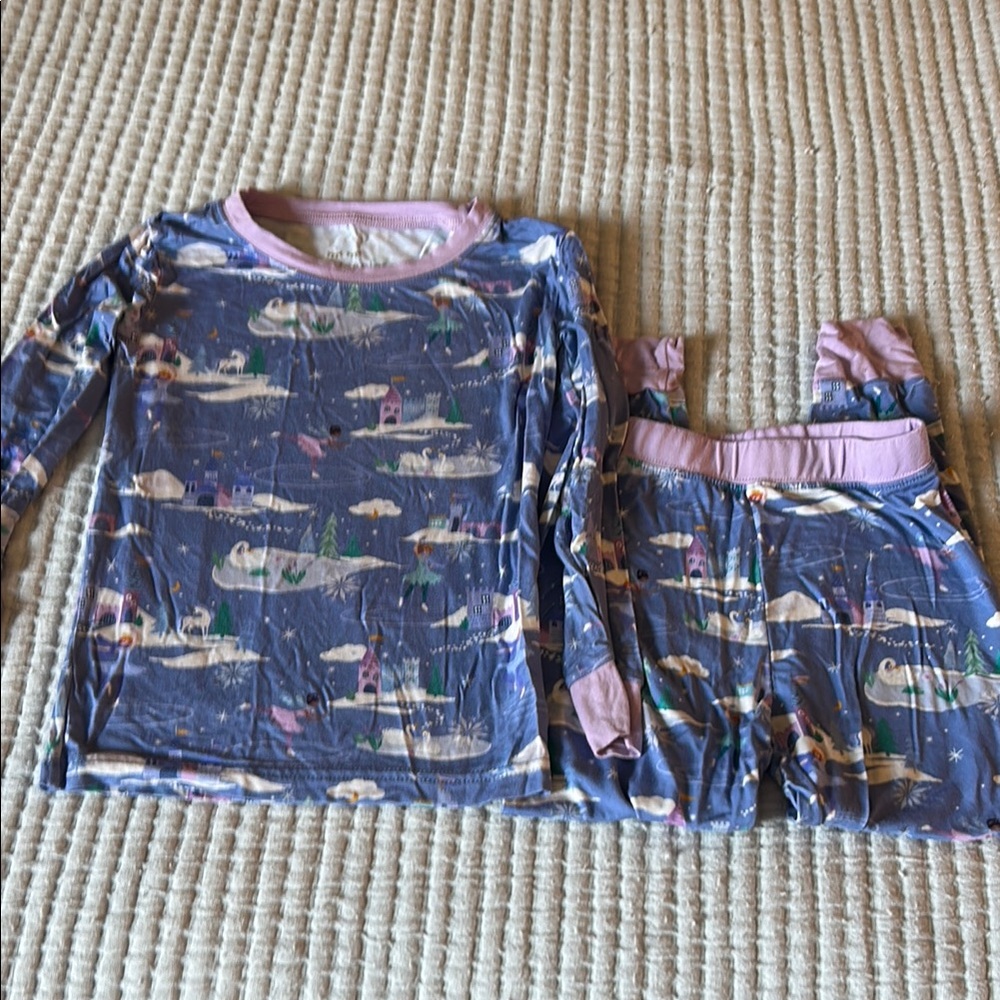 Little Sleepies Blue and Pink Pajama Set Cozy Winter Design
